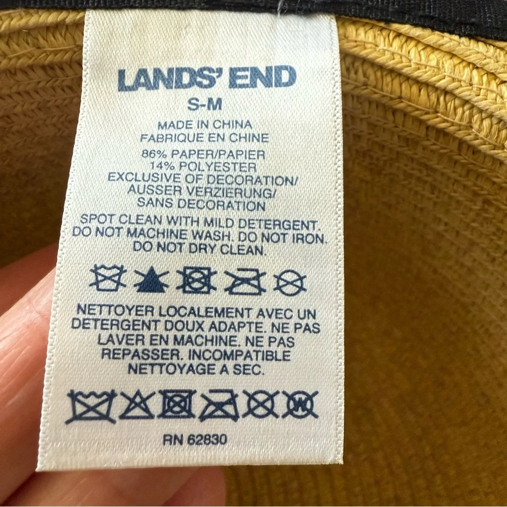 Lands End Facesaver Lay Back Straw Hat with Black Trim S/M - Picture 6 of 6